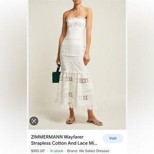 ZIMMERMANN Wayfarer Strapless Cotton And Lace Midi White Dress